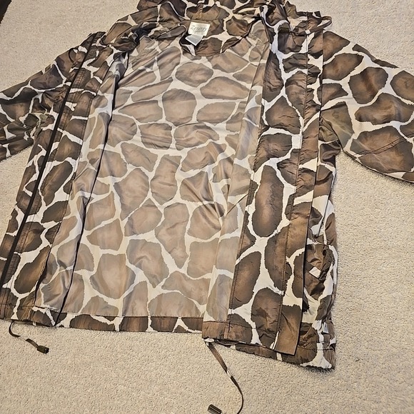 Zenergy By Chicos Brown Giraffe Print Light Hooded‎ Jacket Zip Front SZ 2=L - Picture 14 of 15